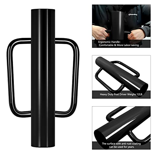 Gtongoko 12LB T Post Driver with Handles Heavy Duty Fence Post Driver Post Pounder for T-Posts,U Channel,Metal Post and Sign Post Pole Driver Tool,17 Inch Black