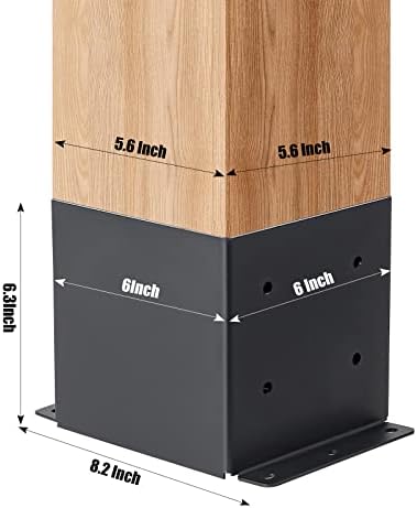 6x6 Post Base 4 Pcs, (Inner Size 5.6x5.6) Post Brackets Kit, Heavy Duty Black Metal Powder-Coated Post Anchor Outdoor Framing Module Fit for Support Deck Base Plate Pergola Brackets Fence Kit……