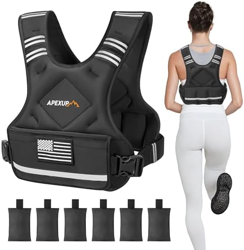 APEXUP Adjustable Weighted Vest, 4-10lb/12-18lb/20-32lb Vest with 6 Ironsand Weights and Large Pocket, Weight Vest for Men Women Strength Training, Running, Walking