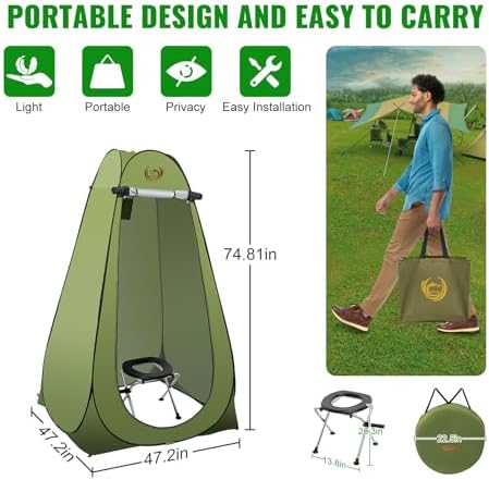 Portable Toilet Kit for Adults with Stainless Steel Toilet & Pop Up Privacy Tent, Instant Portable Outdoor Shower Tent Changing Room with Carry Bag