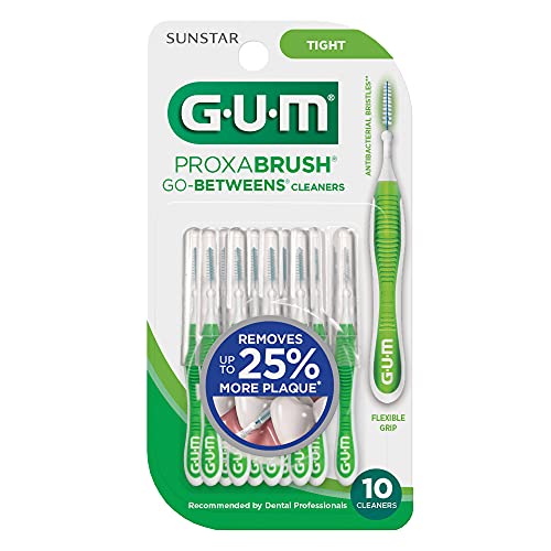 GUM Proxabrush Go-Betweens - Tight - Interdental Brushes - Soft Bristled Dental Picks for Plaque Removal Health - Safe for Braces & Dental Devices, 10 Count (Pack of 4)