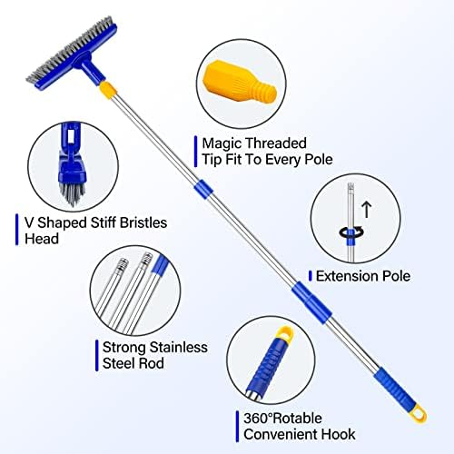 ITTAR Grout Brush with Long Adjustable Handle, Swivel Scrub Brush, V-Shape Grout Line Scrubber with Stiff Bristle for Deep Cleaning Tile Grout, Shower, Kitchen, Hard-to-Reach Corners