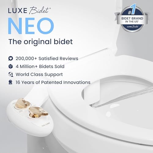 LUXE Bidet NEO 320 - Hot and Cold Water, Self-Cleaning, Dual Nozzle, Non-Electric Bidet Attachment for Toilet Seat, Adjustable Water Pressure, Rear and Feminine Wash, Lever Control (Gold)
