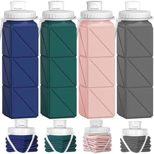 4pack Collapsible Water Bottles, 20.6oz Foldable Water Bottle BPA Free Reusable Lightweight LeakProof Travel Silicone Water Bottles for Travel, Gym, Hiking, Office, Camping, Sports Portable