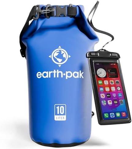 Earth Pak Waterproof Dry Bag - Roll Top Waterproof Backpack Sack Keeps Gear Dry for Kayak with Waterproof Phone Case