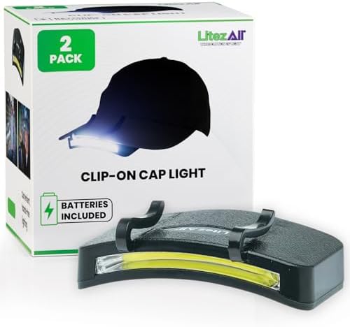 LitezAll LED Cap Light, 300 Lumens Hat Light for Outdoor Activities, Battery Powered and Weather Resistant Hat Lights for Camping, Hiking, and More