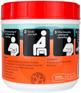 Cleanwaste Portable Mini Poo Powder Deodorizing Waste Treatment - 55 Scoops - Pee and Poop Gelling Powder for Camping, Travel, Emergencies