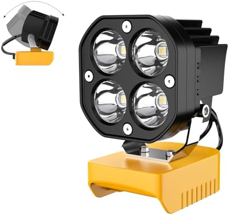LED Work Light Compatible with Dewalt 20V Battery, 40W 6000LM Flashlight, 20V Battery Cordless Work Light 120°Adjustable with Low Voltage Protection for Outdoors and Job Site Lighting