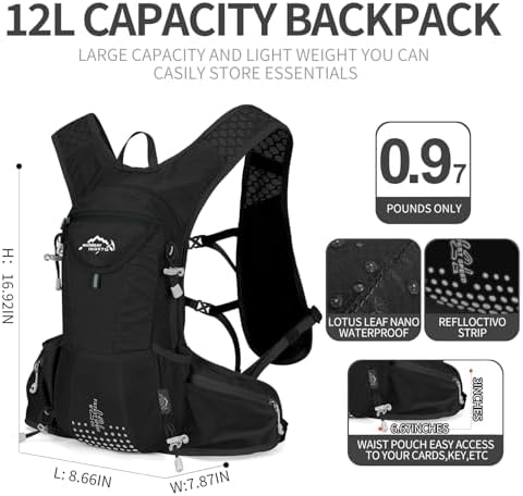 Hydration Pack Backpack, Lightweight Water Backpack with 2L Leakproof Hydration Bladder Daypack for Men Women,Running Hydration Vest for Outdoor Trail
