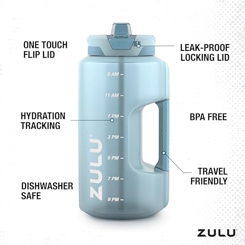 ZULU Goals Large Water Bottle Jug with Time Marker & Handle for All Day Hydration | Silicone Soft Straw with Locking Leak-Proof Lid | For Gym, Camping, Workout, and Outdoors | BPA-Free | 64oz, 128oz