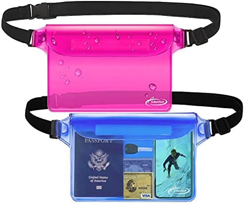 AiRunTech Waterproof Pouch with Waist Strap (2 Pack) | Beach Accessories Best Way to Keep Your Phone and Valuables Safe and Dry | Perfect for Boating Swimming Snorkeling Kayaking Beach Pool Water Park