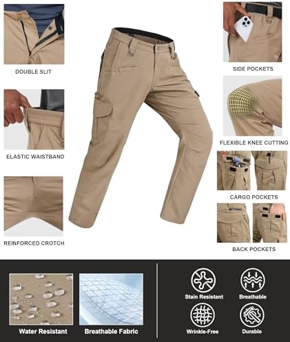 Men's Cargo Work Pants Ripstop Water Resistant Hiking Tactical Military Army Pants with Multi Pockets