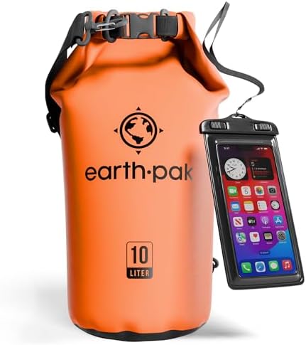 Earth Pak Waterproof Dry Bag - Roll Top Waterproof Backpack Sack Keeps Gear Dry for Kayak with Waterproof Phone Case