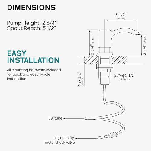 SAMODRA Built-in Kitchen Sink Soap Dispenser (Brushed Nickel) with 39" Extended Tube Kit, Upgraded Leak-Proof Design, No More Messy Refill