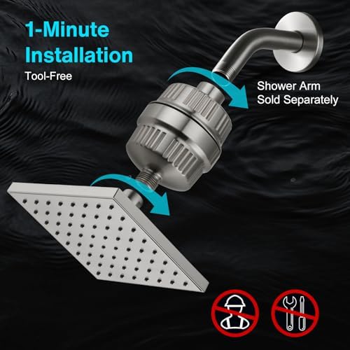 Cobbe High Pressure Filtered Shower Head Combo, Rain Shower Head with 20 Stage Shower Head Filter for Hard Water - Adjustable Replacement Remove Chlorine and Harmful Substances, Brushed Nickel
