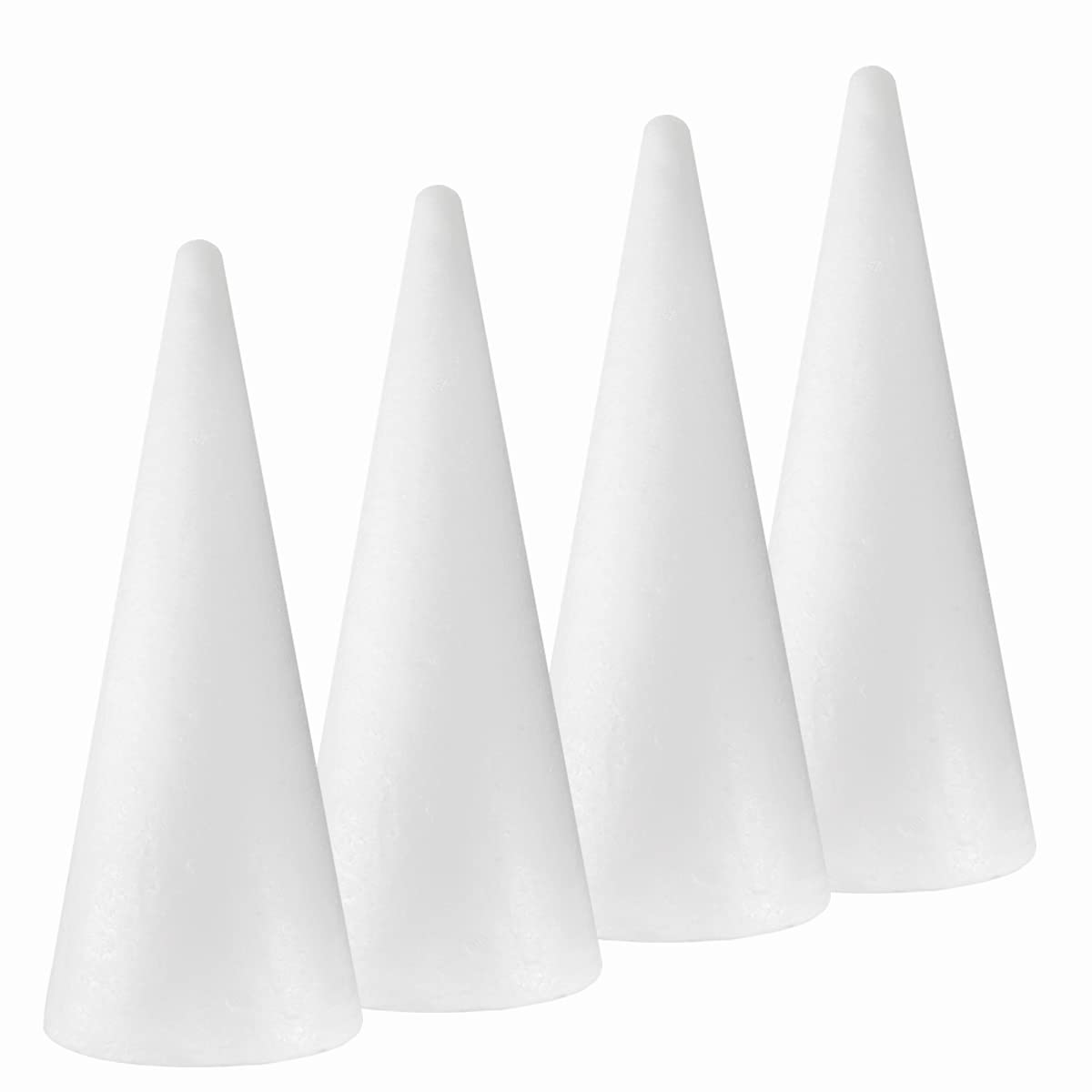 FFchuanhe 4-Pack Craft Foam Cones(4.6X15.4in), Polystyrene Cone Shaped Foam, Foam Tree Cones, for Arts and Crafts, Christmas, School, Wedding, Birthday, DIY Home Craft Project. White