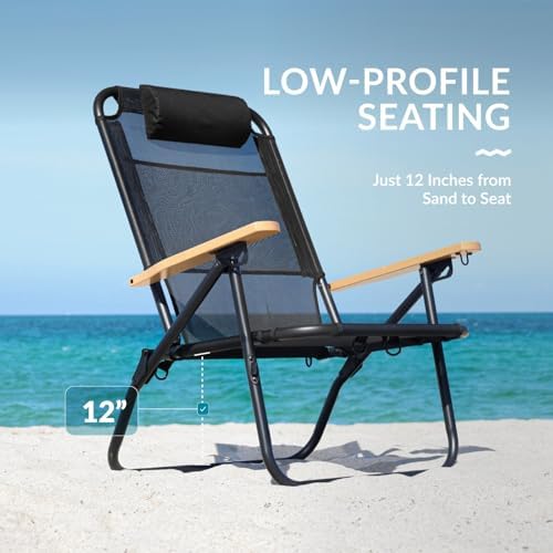 Water Buffalo Bondi Beach Chair – Backpack Beach Chair for Adults with Reclining Positions, Cup Holder & High Back Support