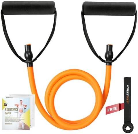 RitFit Single Resistance Exercise Band with Comfortable Handles - Ideal for Physical Therapy, Strength Training, Muscle Toning - Door Anchor and Starter Guide Included