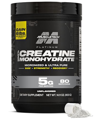 Muscletech Creatine Monohydrate Powder, Platinum Pure - Unflavored Micronized Creatine Powder for Men & Women - Workout Supplements for Performance, Muscle Recovery & Builder - (80 Servings)