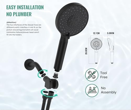 SR SUN RISE Filtered Shower Head with Handheld, High Pressure 9 Spray Mode Matte Black Showerhead with Filters, detachable shower head,Water Softener Filters Beads for Hard Water - Remove Chlorine