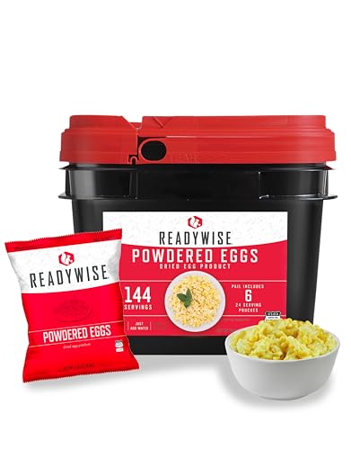 READYWISE - Powdered Eggs Bucket, 144 Servings, Emergency, MRE Food Supply, Premade, Freeze Dried Survival Food for Hiking, Adventure & Camping Essentials, Individually Packaged, 25 Year Shelf Life