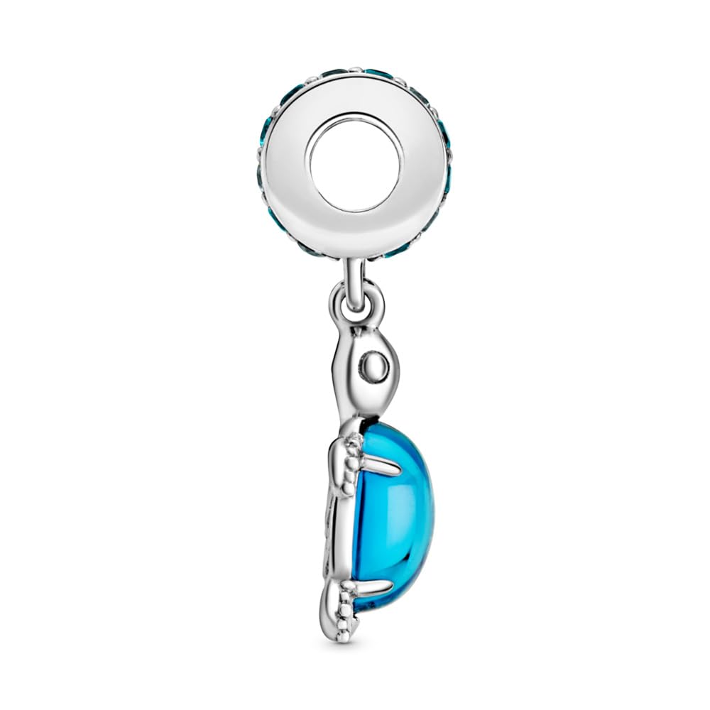PANDORA Murano Glass Blue Sea Turtle Dangle Charm - Compatible Moments Bracelets - Jewelry for Women - Gift for Women - Made with Sterling Silver & Man-Made Crystal