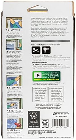 Duck MAX Strength Window Insulation Kit, Winter Window Seal Kit Fits up to 5 Windows, Heavy Duty Shrink Film Cuts to Size for Easy Indoor Installation, Window Tape Included,62 In. x 210 In., Clear