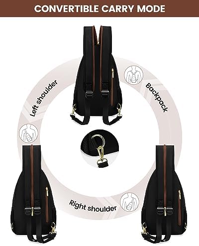 LOVEVOOK Sling Bag for Women, Convertible Sling Backpack, Small Water-resistant Daypack, Travel Chest Bag, Black, Brown, Beige