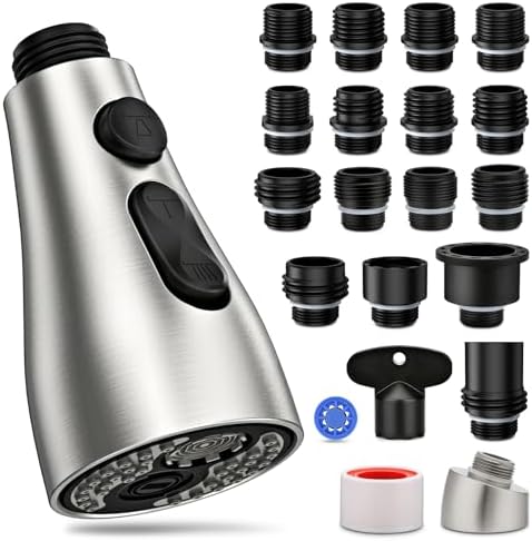 Kitchen Faucet Head Replacement 3 Modes with 17 Adapters, Pull Down Spray Head for Kitchen Faucet, Kitchen Sink Faucet Head G 1/2, Sprayer Head Replacement, Compatible with Moen,Delta, Kohler Faucets