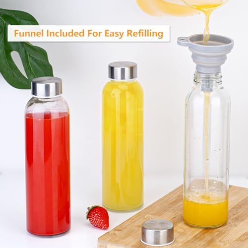 Zukro Glass Water Bottles with Lids 18 oz, Reusable Clear Juice Bottles With Stainless Steel Airtight Cap for Juicing, 100% Leak Proof Juice Drinking Jar for Refrigerator, BPA Free, Set of 12