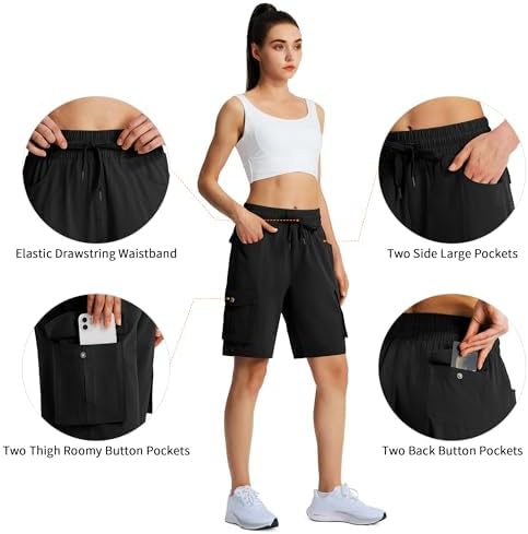 Women's 9" Hiking Cargo Shorts Quick Dry Lightweight Summer Shorts for Camping Travel Golf 6 Pockets