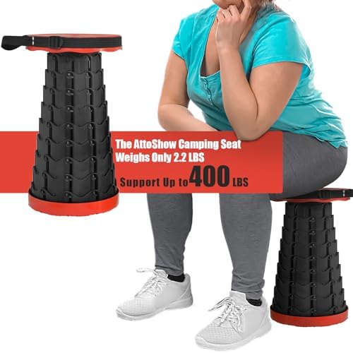 2PCS Upgraded Collapsible Stool Thickened Set, Portable Stool Folding Stools, Foldable Chair for Camping Fishing Hiking BBQ and Outdoor Activities - Max 400lbs(Red)