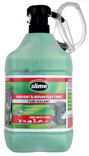 Slime 10204 Bike Tube Puncture Repair Sealant with Pump, Prevent and Repair, suitable for all Bicycles, 1 Gallon bottle