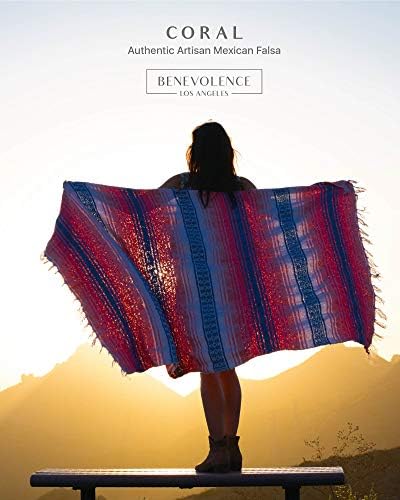Benevolence LA Authentic Handwoven Mexican Blanket | Yoga Blankets, Outdoor, Picnic, Beach, Camping | Equestrian Saddle | Serape 50x70 inches - Coral, Pack of 1