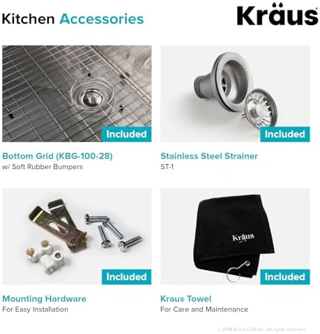 KRAUS Standart PRO 28-inch 16 Gauge Undermount Single Bowl Stainless Steel Kitchen Sink, KHU100-28