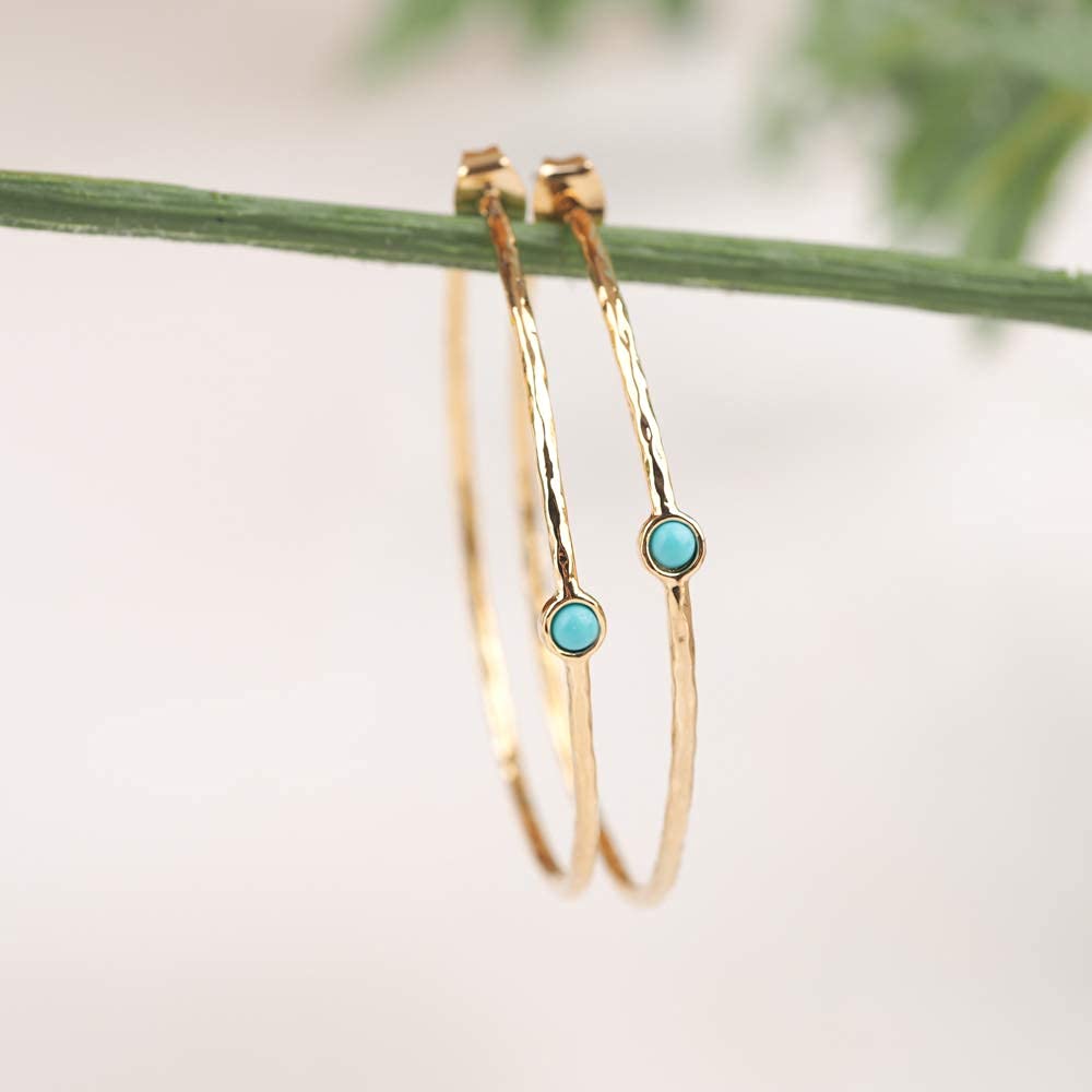 14K Gold-Plated Dainty Hoop Earrings with Simulated Blue Turquoise