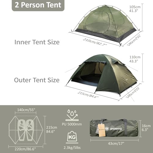 Backpacking Tent for Camping 2/3/4 Person Hiking Ultralight Tent for Waterproof Windproof Outdoor Tents Easy Setup Two Doors Double Layer Lightweight Instant Tents