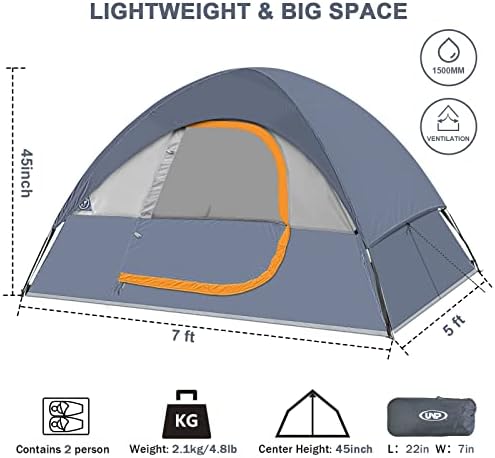 Camping Tent 2 Person, Waterproof Windproof Tent with Rainfly Easy Set up-Portable Dome Tents for Camping…