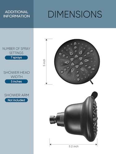 Cobbe Filtered Shower Head, 7 Modes High Pressure Shower Heads - 16 Stage Shower Head Filter for Hard Water for Remove Chlorine and Harmful Substances (Midnight Black Matte, 5 Inch Round)