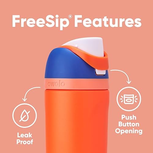 Kids FreeSip Insulated Stainless Steel Water Bottle with Straw for Sports, Travel, and School BPA-Free Sports Water Bottle, 16 oz, Blue Citrus