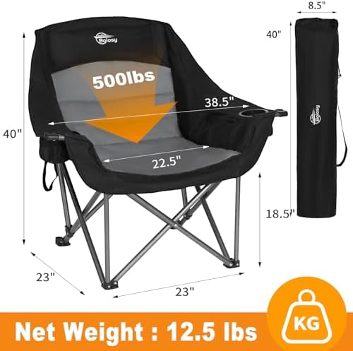 Oversized XL Camping Chairs for Adults Heavy Duty Suproot 500 lbs Outdoor Folding Chairs Padded Portable Lawn Chairs Camp Chairs with Cup Holder