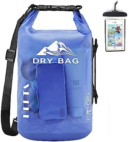 HEETA Dry Bag Waterproof for Women Men, 5L/10L/20L/30L/40L Roll Top Lightweight Dry Storage Bag Backpack with Phone Case for Travel, Swimming, Boating, Kayaking, Camping & Beach, 11 Transparent Colors