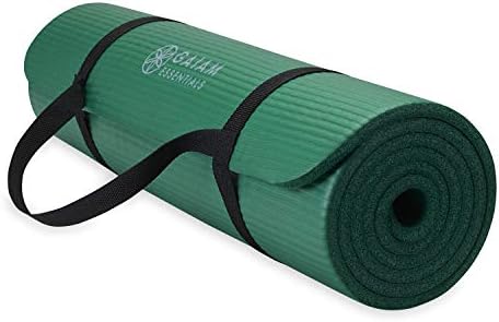 Gaiam Essentials Thick Yoga Mat Fitness & Exercise Mat with Easy-Cinch Yoga Mat Carrier Strap, 72"L x 24"W x 2/5 Inch Thick
