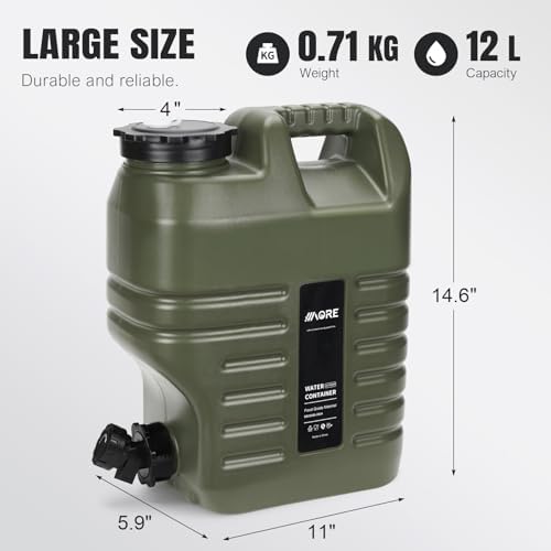 Camping Water Jug, Camping Water Container,3.17 Gallon BPA Free Water Storage with Spigot, Large Water Tank,Portable Emergency Water Storage for Camping,Car, Hiking, Hurricane Supplies.Green