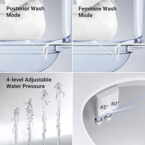 Bidet Attachment for Toilet, Dual NozzleBidet Toilet Seat, Non-Electric Ultra-Thin Bidets for Existing Toilets, Rear/Feminine Wash with Adjustable Water Pressure (Black)