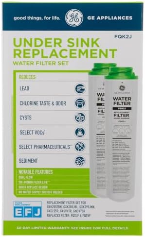 GE FQK2J Under Sink Water Filter Replacement | Dual Flow | Reduces Sediment, Rust & Other Impurities from Water | Replace Every 6 Months for Best Results | 2 Water Filters Light Gray