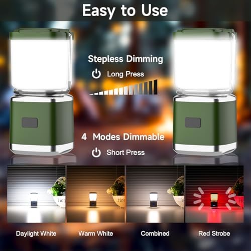 LED Camping Lantern, Lantern Rechargeable with 4 Light Modes, Waterproof, Camping Essentials, Mini Light for Hurricane, Emergency, Hiking, Power Outages, 2pc