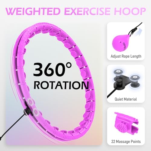 Weighted Hula Circle with 26 Links(56 Inch) for Adults Weight Loss, Infinity Fitness Hoop Plus Size, for Women Smart Exercise Equipment