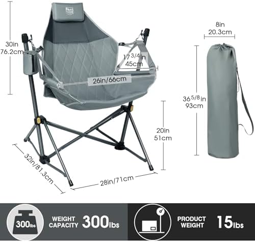 TIMBER RIDGE Hammock Camping Chair with Adjustable Backrest, Heavy Duty Folding Hammock Chair Supports 300lbs, Portable Hammock Chair for Camping, Travelling and Patio, Grey