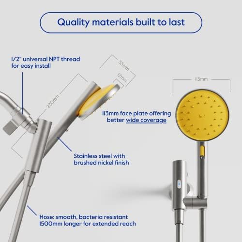 hai Smart Shower Head, Bluetooth Handheld Water Saving Showerhead with Adjustable High Pressure to Spa-Like Mist, Stainless Steel, Easy Installation, Customizable LED Lights, Citron, 1.8 GPM